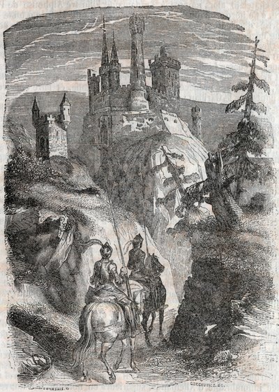 Roger and Richardet See the Castle of Aigremont - Engraving from 1851 from 