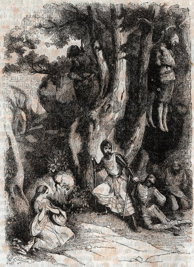 Roland and the Seven Brigands of the Cave - engraving of 1851 from 