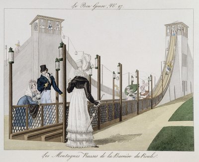 Rollercoaster at the Barriere du Roule, early 19th century - in Le Bon Genre, No. 97 by Unknown artist