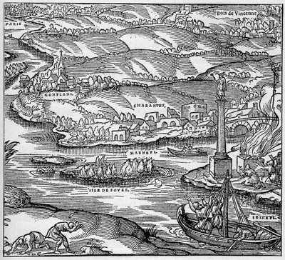 Roman Gaul: a monument built by the Parisian sailors under the reign of Tiberius, at the confluence of the Seine and the Marne. Engraving in 