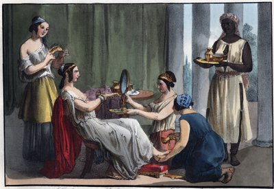 Roman lady at her toilet - engraving from 