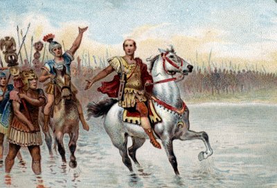 Roman political system: The consul. Julius Caesar crossed the Rubicon with his legions on 10 January 49 BC in the footsteps of Pompey the Great by Unknown artist