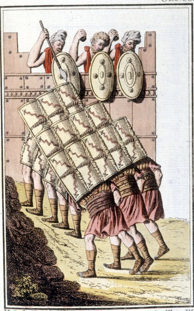 Roman soldiers (Roman legion) maneuvering and defending themselves with their shields by Unknown artist