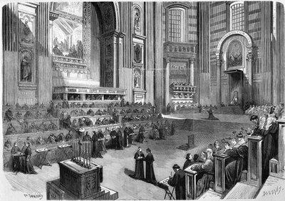 Rome 1869, first meeting of the ecumenical Council of 1869 held on 9 December in the right part of the transept of the Church of St. Peter by Unknown artist