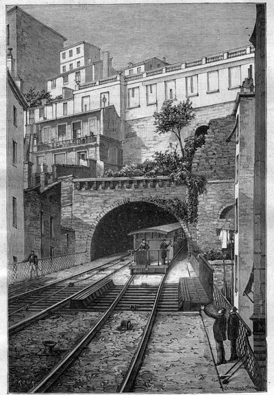 Route du chemin de fer de Lyon à Fourviere - engraving in 