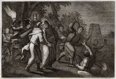 Royaumont Bible, New Testament: Arrest of Jesus Christ or the Kiss of Judas (illustration from 1811) by Unknown artist