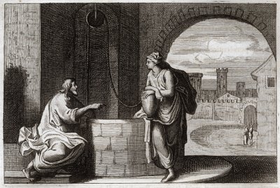 Royaumont Bible, New Testament: Christ and Samaritan at the Well (illustration from 1811) by Unknown artist