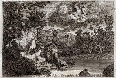 Royaumont Bible, New Testament: Eunuch baptizes. Saint Philip Deacon announces faith to an Eunuch of the Queen of Ethiopia and baptizes him. Illustration from 1811 by Unknown artist