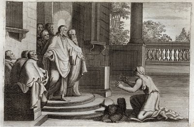 Royaumont Bible, New Testament: Jesus Christ and the Canaanite Woman. A Peasant Asks the Lord for Help to Heal Her Daughter. Illustration from 1811 by Unknown artist