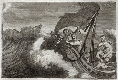 Royaumont Bible, New Testament: Tempest Calmed. The Apostles Awaken Jesus Christ Who Calms the Sea of Galilee. Illustration from 1811 by Unknown artist