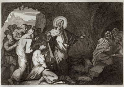Royaumont Bible, New Testament: The Resurrection of Lazarus by Jesus Christ. Illustration from 1811. by Unknown artist