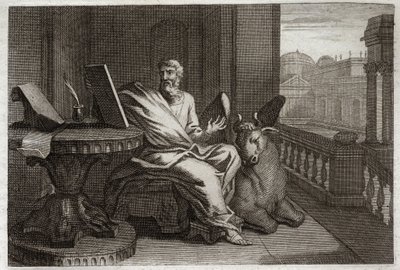 Royaumont Bible, New Testament: The evangelist Saint Luke with the bull. Illustration from 1811. by Unknown artist