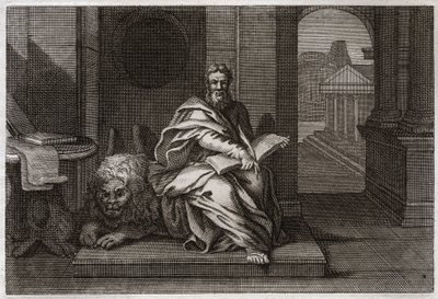 Royaumont Bible, New Testament: The evangelist Saint Mark with the lion. Illustration from 1811 by Unknown artist