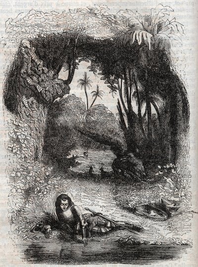 Ruggiero on the island of Alcina - 1851 engraving from the poem 