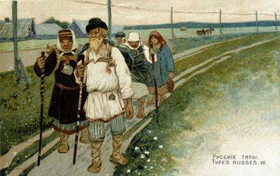 Russian travellers on foot in the 19th century by Unknown artist