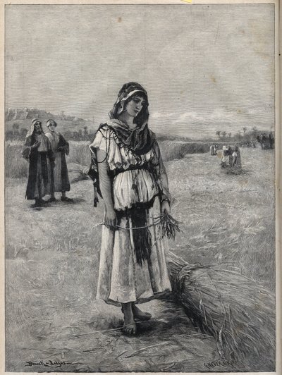 Ruth Working in the Field of Boaz - engraving from the painting of Druch-hajos by Unknown artist