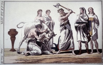 Sacrifice of a bull. Custom in Roman antiquity. by Unknown artist