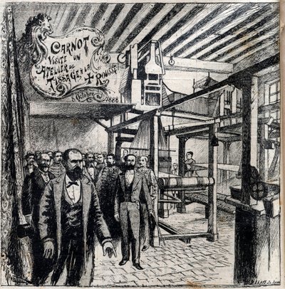 Sadi Carnot (1837-1894) visits a workshop in Canut, October 8 by Unknown artist