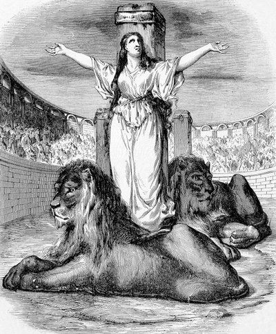 Saint Blandine, Young Christian Slave, Martyred in Lions Ring in Lyons in 177, Engraving by Unknown artist