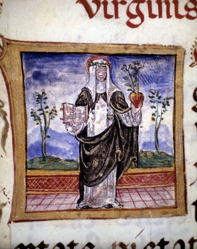 Saint Catherine of Siena Holding a Book and a Heart, 15th century Miniature by Unknown artist
