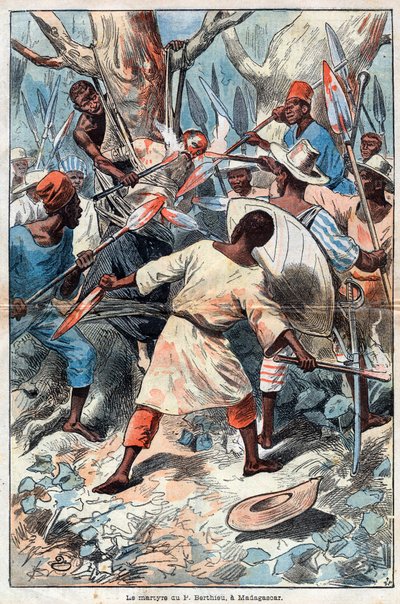 Saint Father Jacques Berthieu first martyr of Madagascar - The martyr of Jacques Berthieu (1838-1896) Jesuit missionary in Madagascar - He was the first Blessed and Martyr of Madagascar - Engraving of 1896 by Unknown artist