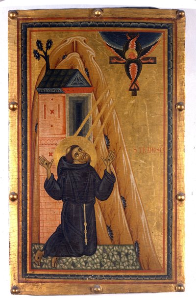 Saint Francis of Assisi with stigmas. Painting on wood from the 13th century. Florence, Uffizi Gallery by Unknown artist