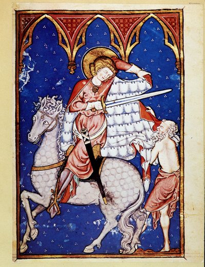 Saint Martin sharing his coat with a poor man - after the light of the 13th century by Unknown artist
