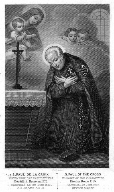 Saint Paul of the Cross, Founder of the Passionists, Disappointed in Rome in 1775, Canonized on 29 June 1867 by Pope Pius IX (19th Century Engraving) by Unknown artist