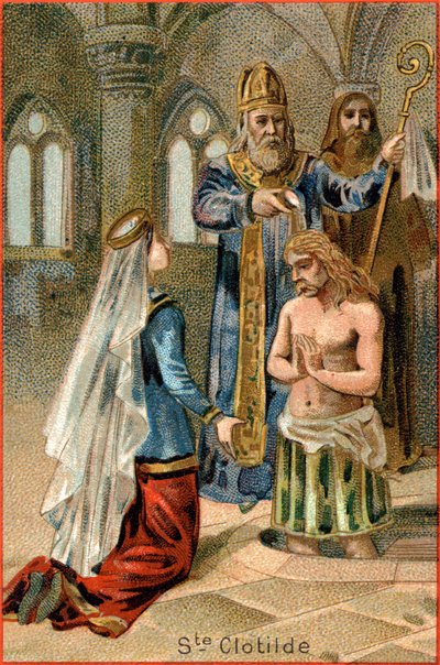 Saint Remi, bishop of Reims, baptizing Clovis I, King of the Franks (465-511), on 25 December 496. On the left, Saint Clotilde by Unknown artist