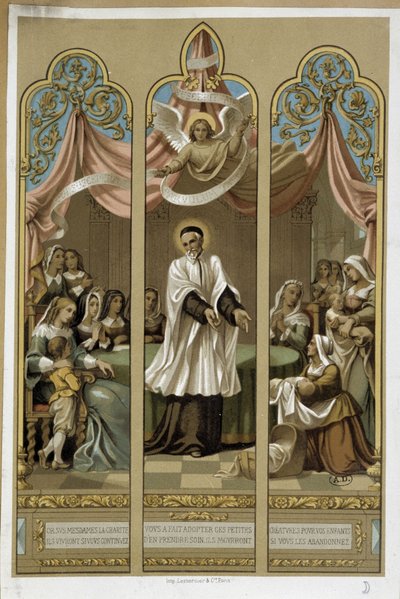 Saint Vincent de Paul established the work of the Enfants Found - according to stained glass 18th century by Unknown artist