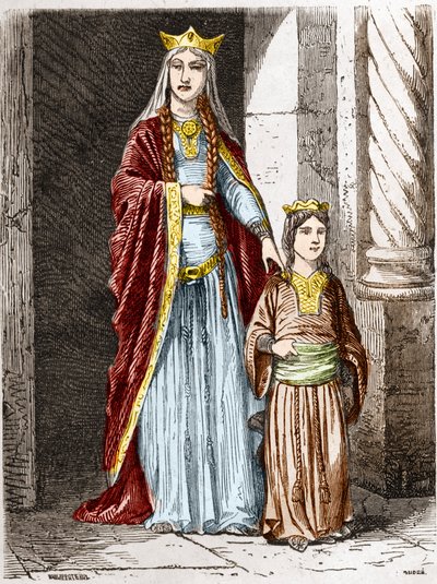 Sainte Bathilde (or Batilde, Bathylle, Beaudour) (626-680), Queen of the Francs with Clotaire. Engraving in 