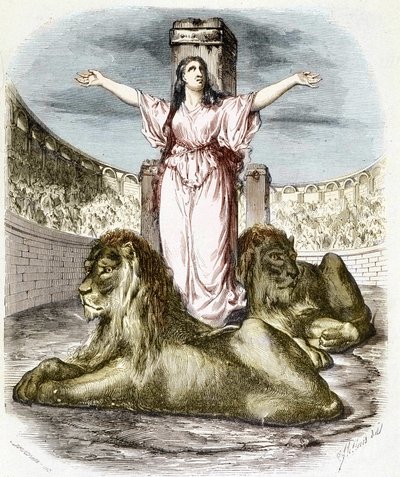 Saint Blandine in the Arena, the Lions Lying at Her Feet (Christian Persecutions in Lyon) - in 