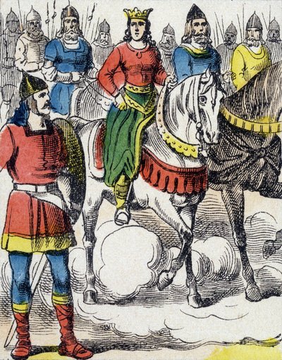 Sainte Clotilde (475-545) fled the tutelage of her uncle Gondebaud, king of the Bourgondes (480-516), who was the murderer of her family by Unknown artist