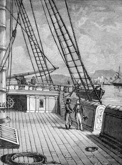 Samuel Morse (1791-1872), inventor of the electronic telegraph (1844) and the Morse alphabet aboard the liner 