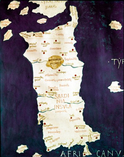 Sardinia. Detail of a geographic map accompanying the 