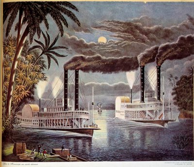 Scene of Boat Navigation on the Mississippi River in the United States by Unknown artist