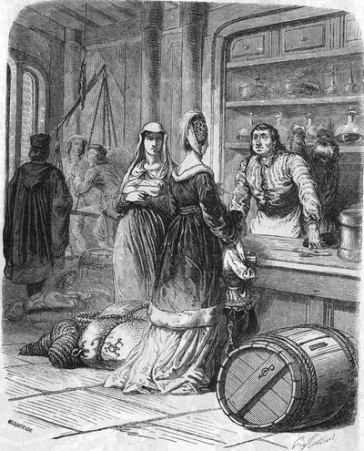 Scene of everyday life, shop in the 15th century by Unknown artist