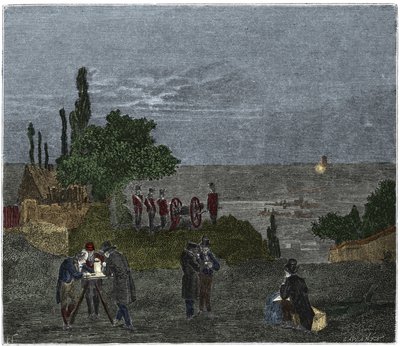 Scientific experiment: the calculation of the speed of sound by Humboldt, Louis-Joseph Gay-Lussac, Bouvard, Prony, and Mathieu by Unknown artist