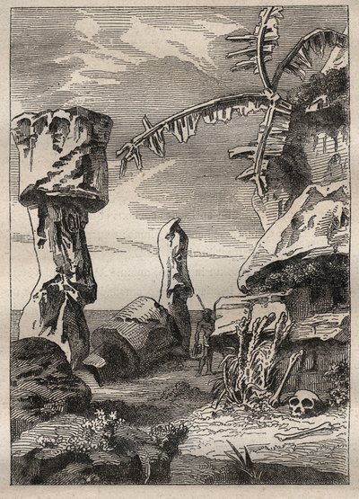 Second voyage (1772-1775) by Captain James Cook (1728-1779): monuments of Easter Island (monumental statues, moai) - illustration taken from 