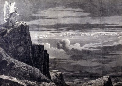 Seen of Heavenly Jerusalem; image of earthly Jerusalem after the Last Judgment. Engraving of the 19th century. by Unknown artist
