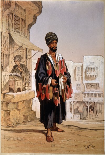 Seller of slippers and hookah smoker in Egypt by Unknown artist