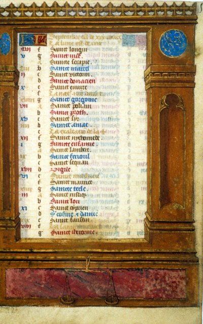 September Calendar with the Sign of Libra - Miniature of the Middle Ages by Unknown artist