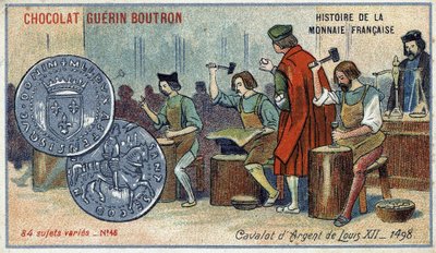 Series Histoire de la Monnaie Française published by Chocolat Guérin Boutron (Chromolithography 19th century). The Silver Cavalot of Louis XII (1498) by Unknown artist
