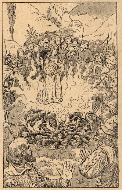 She Stays in the Middle of the Flames... Saint Rose of Viterbo. Engraving from the End of the 19th Century. Private Collection. by Unknown artist