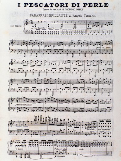 Sheet music page for The Pearl Fishermen, opera by Georges Bizet by Unknown artist