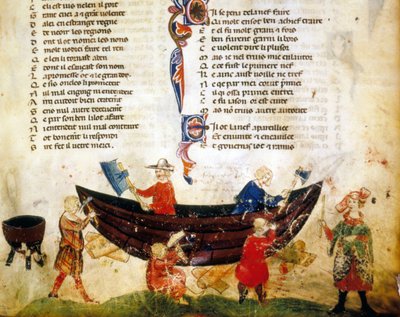Shipbuilding and Caulking in the 13th Century. Miniature of the 