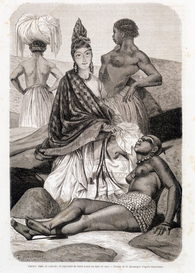 Signare lady of colour and negress of Saint Louis in the sea bath - in 
