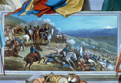 Simon Bolivar leading rebel troops against Agustin Agualongo