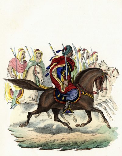 Spahis, an indigenous cavalry corps of the French army of Africa, composed mainly of Arab horsemen, formed for the provinces of Algiers in 1834, Bone in 1835 and Oran in 1836. In “Storia d