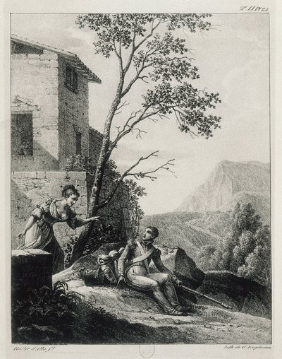 Spanish woman warning a soldier about the arrival of the guerrilla El Empecinado by Unknown artist